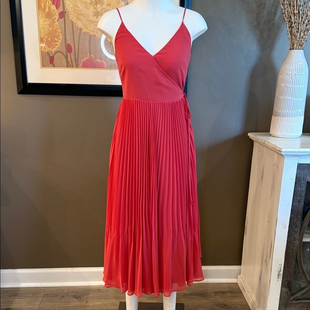 1.STATE Accordion Pleat Wrap Midi Dress Size XS